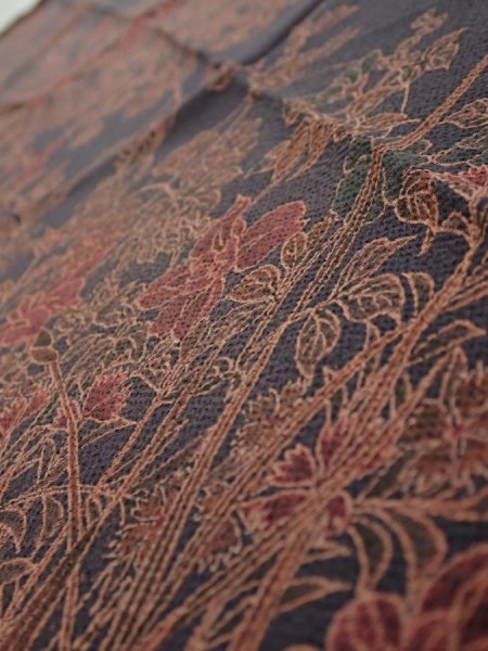 Photo5: 1L10z40  Japanese Kimono Crepe Silk  FABRIC Flowers Navy-Gray 40.2x7.1 (5)