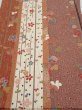 Photo1: 1L02z50  Japanese Kimono Silk  FABRIC Flowers Brown 43.7x14.4 (1)