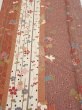 Photo1: 1L04z70  Japanese Kimono Silk  FABRIC Flowers Brown 67.3x14.4 (1)
