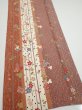 Photo2: 1L04z70  Japanese Kimono Silk  FABRIC Flowers Brown 67.3x14.4 (2)