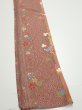 Photo2: 1L07z40  Japanese Kimono Silk  FABRIC Flowers Brown 61.4x7.3 (2)