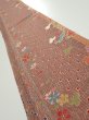 Photo1: 1L08z40  Japanese Kimono Silk  FABRIC Flowers Brown 61.8x7.5 (1)