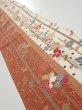 Photo2: 1L10z20  Japanese Kimono Silk  FABRIC Flowers Brown 40.9x6.9 (2)
