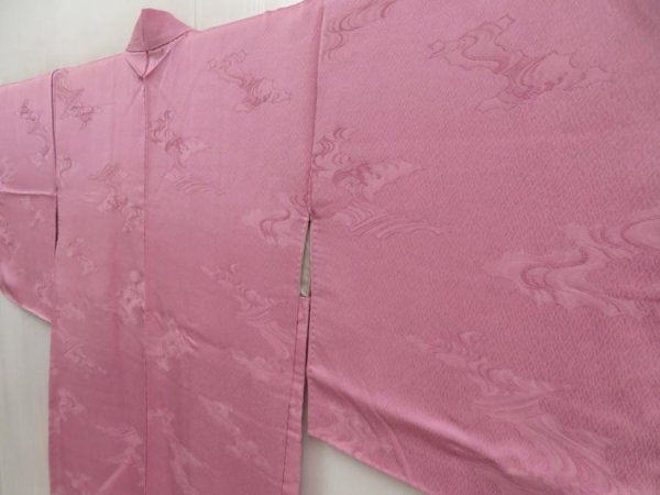 Photo2: 5709T01z580 Vintage Japanese Kimono Silk HAORI Wave Dull pink (2)