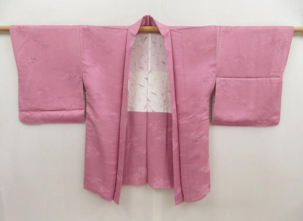 Photo5: 5709T01z580 Vintage Japanese Kimono Silk HAORI Wave Dull pink (5)