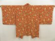 Photo1: 5709T02z550 Vintage Japanese Kimono Silk HAORI Flowers Dark orange (1)