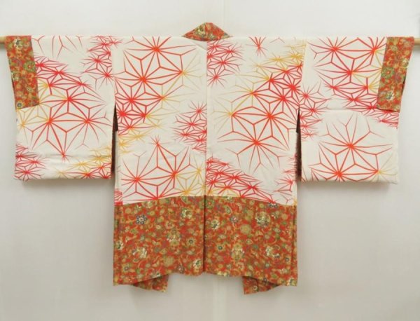 Photo6: 5709T02z550 Vintage Japanese Kimono Silk HAORI Flowers Dark orange (6)