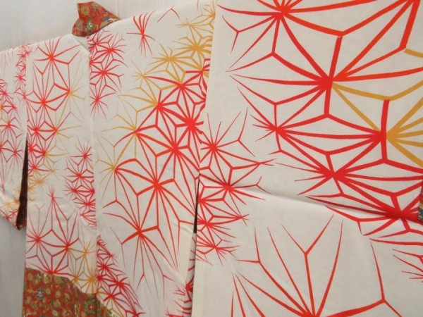 Photo7: 5709T02z550 Vintage Japanese Kimono Silk HAORI Flowers Dark orange (7)