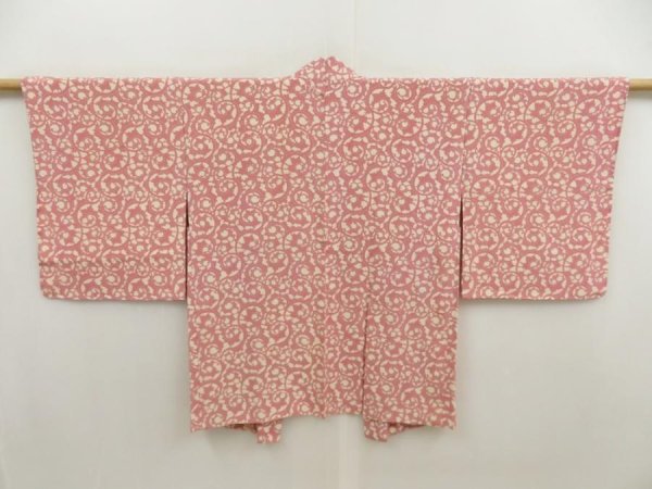 Photo1: 5709T03z600 Vintage Japanese Kimono Silk HAORI  Pink (1)