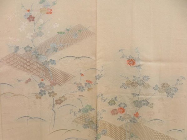 Photo3: 5709T04z520 Vintage Japanese Kimono Silk HAORI Chrysanthemum Light peach (3)