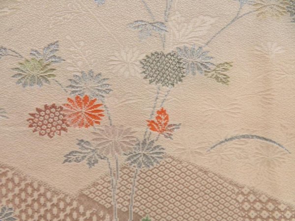 Photo4: 5709T04z520 Vintage Japanese Kimono Silk HAORI Chrysanthemum Light peach (4)