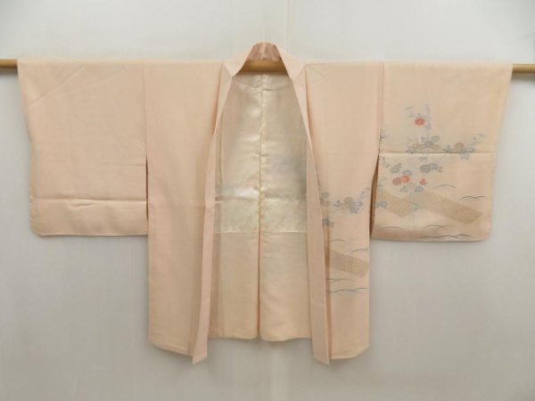 Photo7: 5709T04z520 Vintage Japanese Kimono Silk HAORI Chrysanthemum Light peach (7)