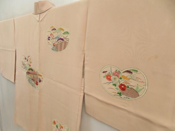 Photo2: 5709T05z630 Vintage Japanese Kimono Silk HAORI Chrysanthemum Light brown (2)
