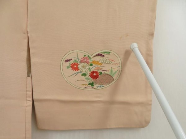 Photo6: 5709T05z630 Vintage Japanese Kimono Silk HAORI Chrysanthemum Light brown (6)