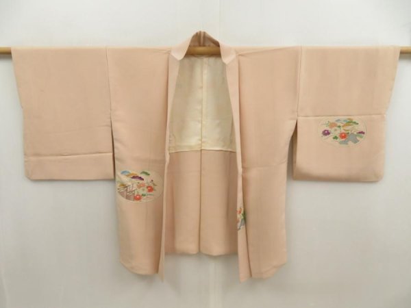 Photo7: 5709T05z630 Vintage Japanese Kimono Silk HAORI Chrysanthemum Light brown (7)