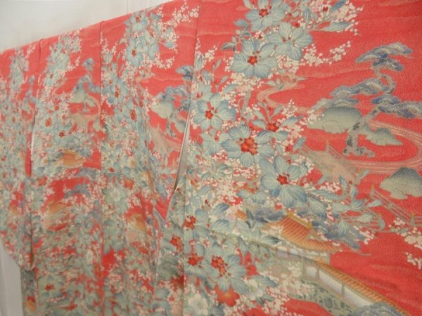 Photo2: 5709T06z1020 Vintage Japanese Kimono Crepe Silk TSUKESAGE Red-Pink (2)