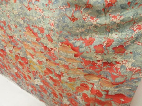 Photo4: 5709T06z1020 Vintage Japanese Kimono Crepe Silk TSUKESAGE Red-Pink (4)