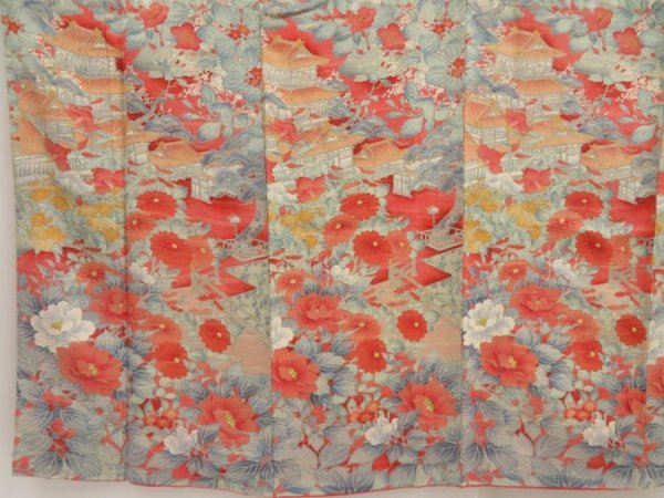 Photo5: 5709T06z1020 Vintage Japanese Kimono Crepe Silk TSUKESAGE Red-Pink (5)