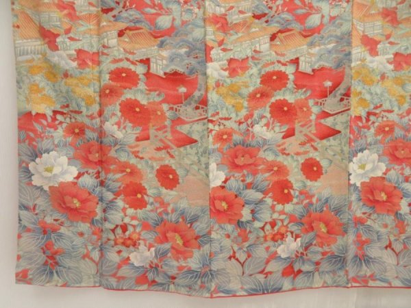 Photo6: 5709T06z1020 Vintage Japanese Kimono Crepe Silk TSUKESAGE Red-Pink (6)