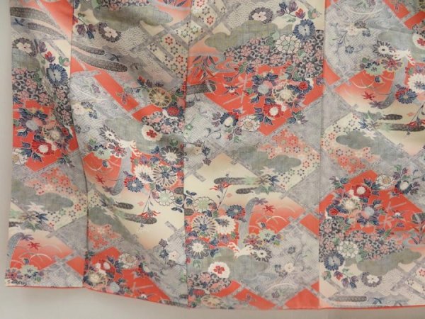 Photo4: 5709T07z970  Japanese Kimono Silk KOMON Flowers Light gray (4)