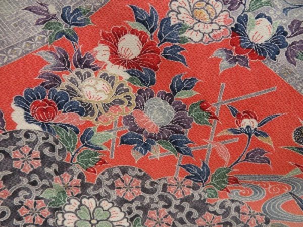 Photo6: 5709T07z970  Japanese Kimono Silk KOMON Flowers Light gray (6)