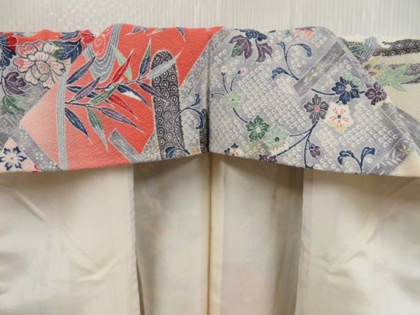 Photo7: 5709T07z970  Japanese Kimono Silk KOMON Flowers Light gray (7)