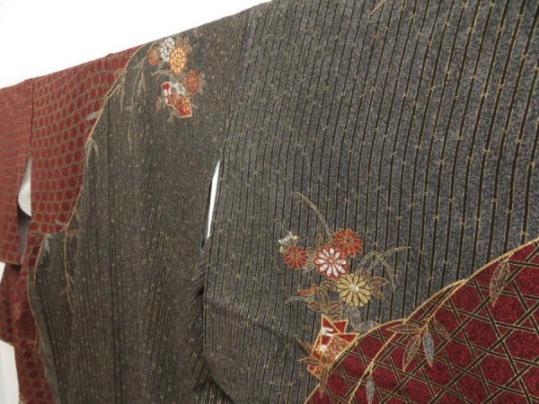 Photo2: 5709T09z1050  Japanese Kimono Silk TSUKESAGE Flowers Dark grape (2)