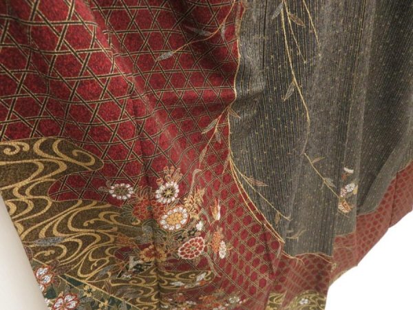 Photo3: 5709T09z1050  Japanese Kimono Silk TSUKESAGE Flowers Dark grape (3)