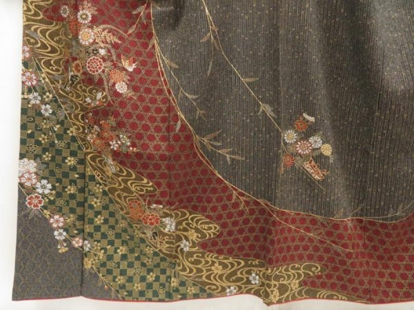 Photo4: 5709T09z1050  Japanese Kimono Silk TSUKESAGE Flowers Dark grape (4)