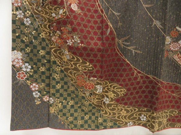 Photo5: 5709T09z1050  Japanese Kimono Silk TSUKESAGE Flowers Dark grape (5)