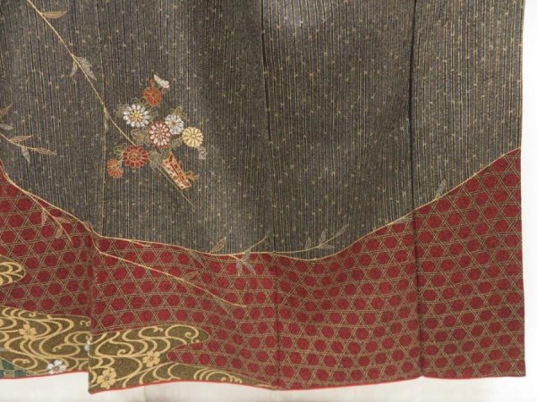 Photo6: 5709T09z1050  Japanese Kimono Silk TSUKESAGE Flowers Dark grape (6)