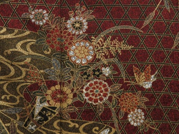 Photo8: 5709T09z1050  Japanese Kimono Silk TSUKESAGE Flowers Dark grape (8)