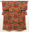 Photo1: 5709T10z910 Vintage Japanese Kimono Silk KOMON Trees Dark red (1)
