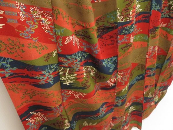 Photo3: 5709T10z910 Vintage Japanese Kimono Silk KOMON Trees Dark red (3)