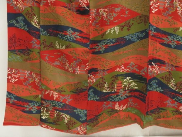 Photo4: 5709T10z910 Vintage Japanese Kimono Silk KOMON Trees Dark red (4)