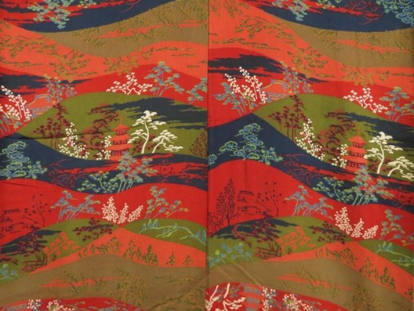 Photo5: 5709T10z910 Vintage Japanese Kimono Silk KOMON Trees Dark red (5)