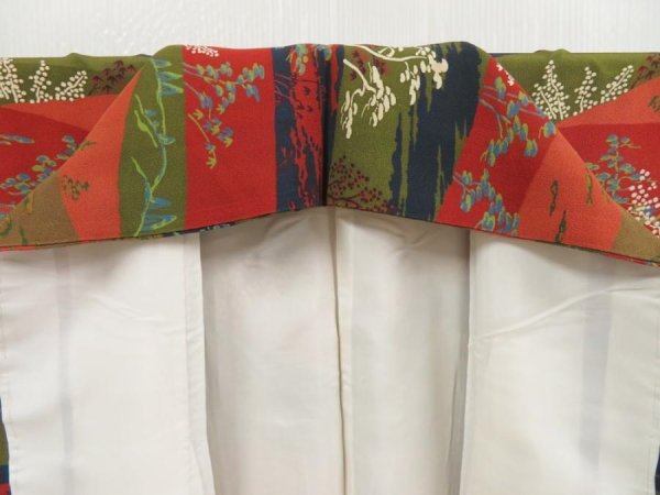 Photo8: 5709T10z910 Vintage Japanese Kimono Silk KOMON Trees Dark red (8)