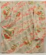 Photo1: 5709T11z1140 Vintage Japanese Kimono Silk FURISODE Peony Light gray (1)