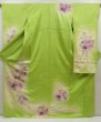 Photo1: 5709T12z1110 Vintage Japanese Kimono Silk FURISODE Peony Yellow green (1)