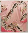 Photo1: 5709T13z1110 Vintage Japanese Kimono Silk FURISODE Flowers Pink (1)
