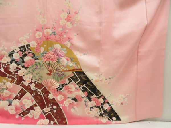 Photo5: 5709T13z1110 Vintage Japanese Kimono Silk FURISODE Flowers Pink (5)