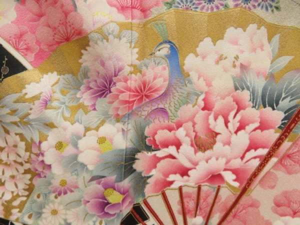 Photo7: 5709T13z1110 Vintage Japanese Kimono Silk FURISODE Flowers Pink (7)
