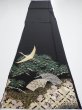 Photo6: 2A02z100  Japanese Kimono Silk  FABRIC Crane Black 67.7x15.0 (6)