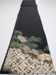 Photo6: 2A03z100  Japanese Kimono Silk  FABRIC Pine Black 67.7x15.0 (6)