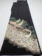 Photo6: 2A04z150  Japanese Kimono Silk  FABRIC Crane Black 58.7x19.3 (6)