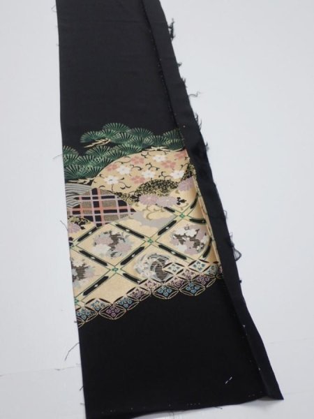 Photo2: 2A05z50  Japanese Kimono Silk  FABRIC Pine Black 62.2x8.1 (2)