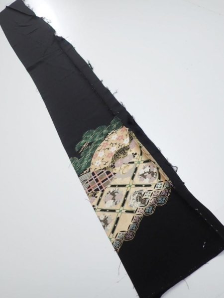 Photo4: 2A05z50  Japanese Kimono Silk  FABRIC Pine Black 62.2x8.1 (4)