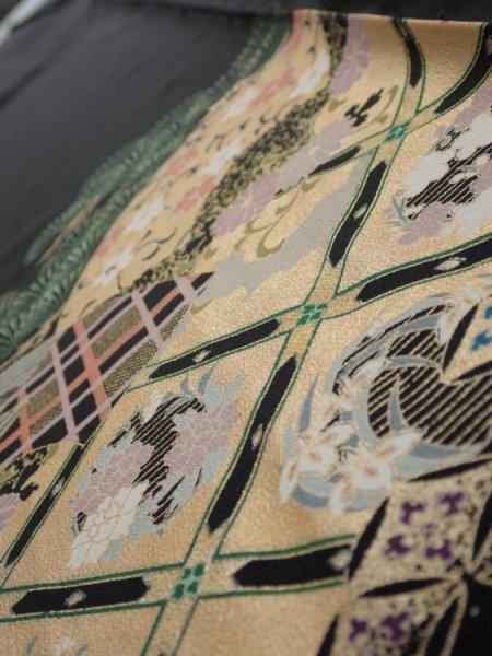 Photo5: 2A05z50  Japanese Kimono Silk  FABRIC Pine Black 62.2x8.1 (5)