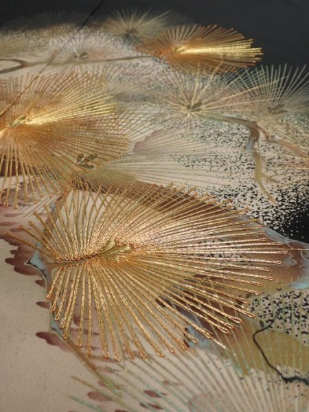 Photo3: 2A01z150  Japanese Kimono Silk  FABRIC Pine Black 59.1x18.5 (3)