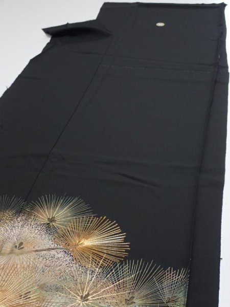 Photo4: 2A01z150  Japanese Kimono Silk  FABRIC Pine Black 59.1x18.5 (4)